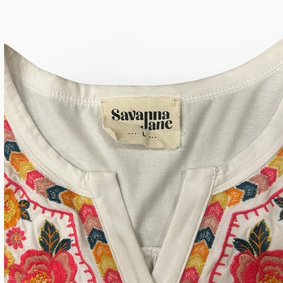 Savanna Jane White Floral Embroidered Short Sleeve Top Size Large Boho Peasant - Picture 5 of 10